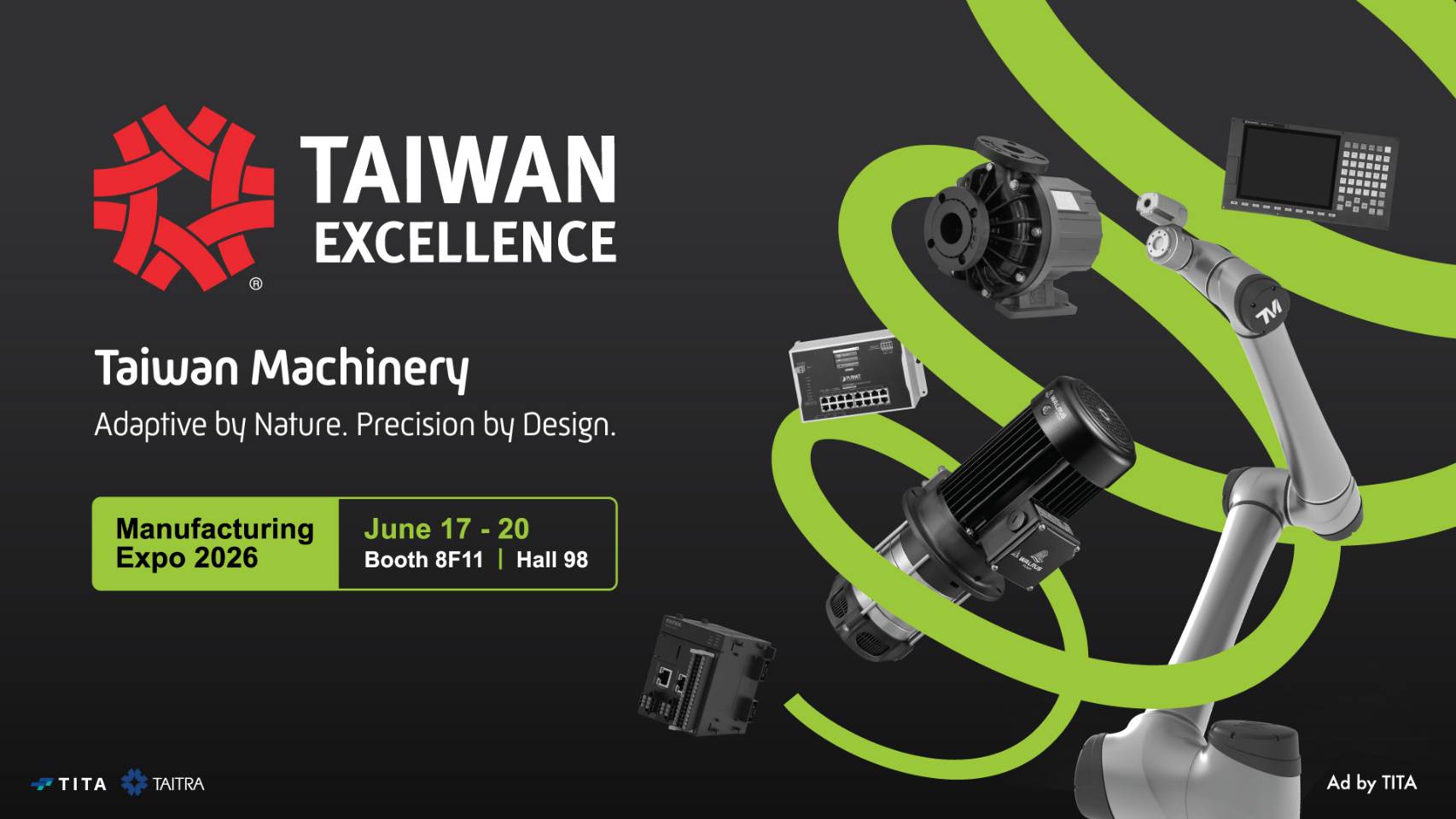Taiwan Excellence พลิกโฉมอุตสาหกรรมไทย สู่มิติใหม่แห่งเครื่องจักรอัจฉริยะ แม่นยำ ปรับตัวไว และตอบโจทย์การผลิตยุคใหม่สู่อนาคต                                                                          Transforming Thailand’s Manufacturing with Taiwan Excellence Smart Machinery Innovation — Adaptive by Nature. Precision by Design.